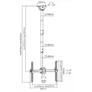 LH-GROUP Supporto a soffitto con tubo 2,5-3 m