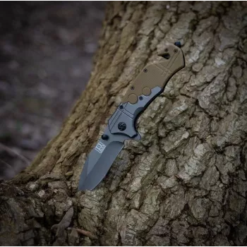 101 INC Commander coltello pieghevole da soccorso nero/tan