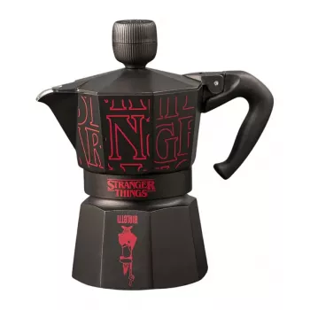Bialetti Moka Express Sound Stranger Things Caffettiera per piano cottura 3 tazze (150 ml) Nero