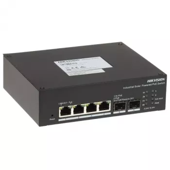 Hikvision DS-3T1506HP-EI-UPS switch PoE industriale solare smart managed LinkVu, 6 porte, 4x PoE++ 90W, budget 110W, UPS integrato