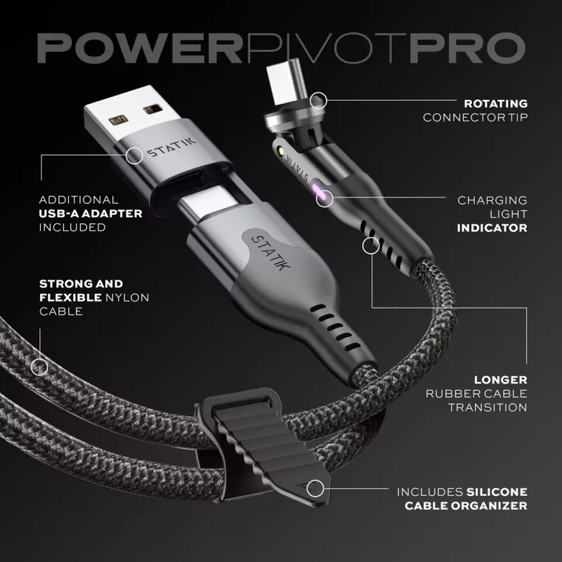 STATIK PowerPivot Pro cavo USB-C su USB-C intrecciato in nylon 3m nero