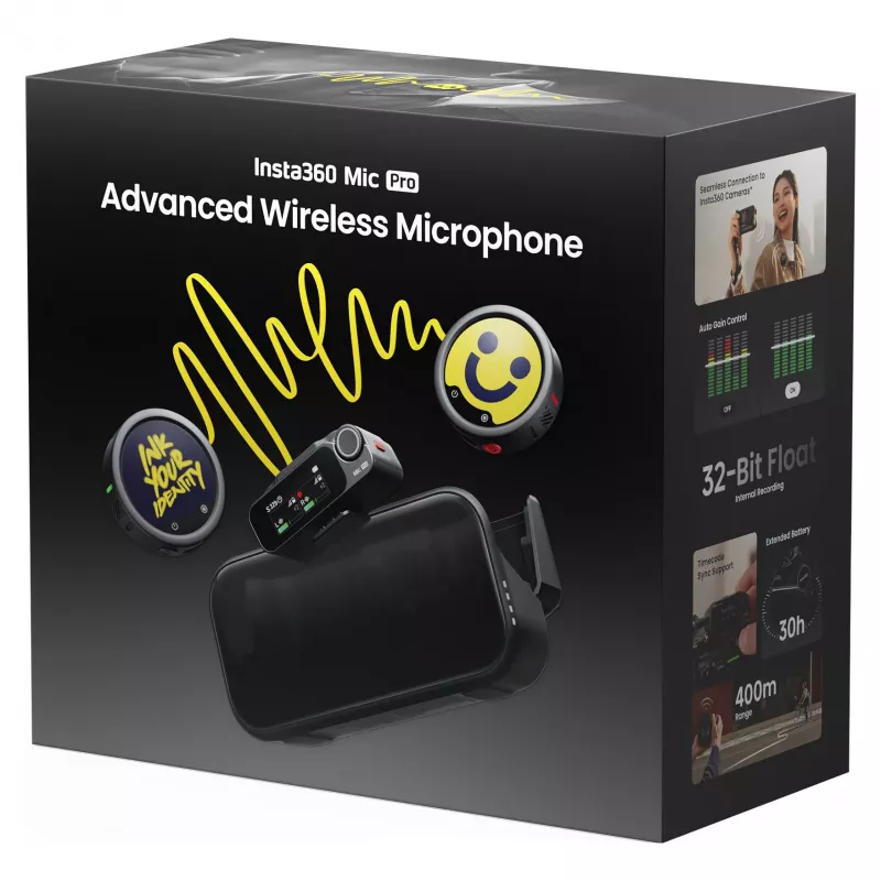 Insta360 Mic Pro (2 TX + 1 RX) – sistema microfonico wireless digitale