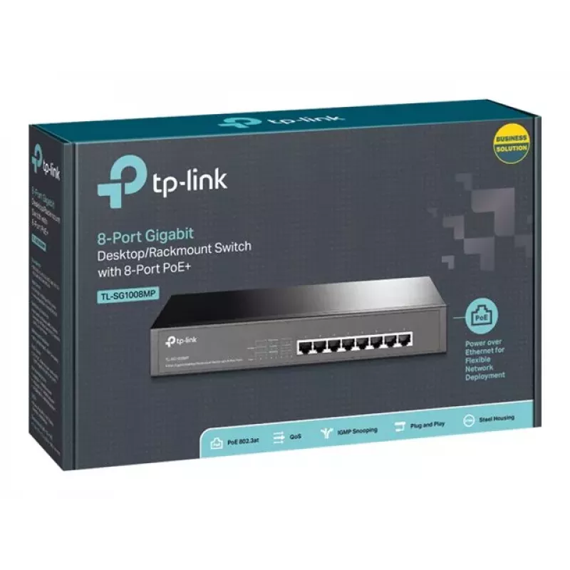 TP-Link TL-SG1008MP switch Gigabit PoE+ non gestito, 8x Gigabit RJ45, 8x PoE+, 153 W, nero