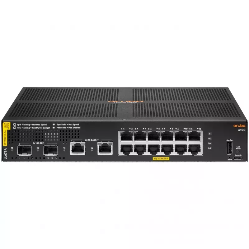 HPE Aruba 6100 Switch 12G Class 4 PoE 2G/2SFP+ 139W
