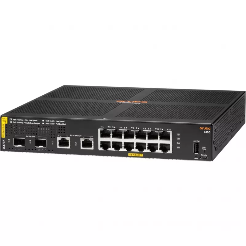 HPE Aruba 6100 Switch 12G Class 4 PoE 2G/2SFP+ 139W