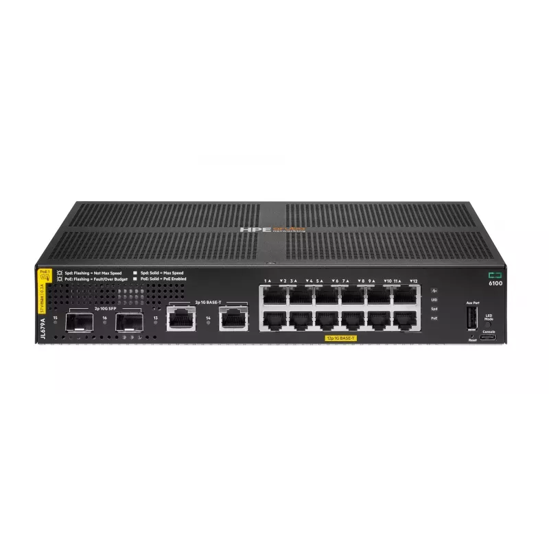HPE Aruba 6100 Switch 12G Class 4 PoE 2G/2SFP+ 139W