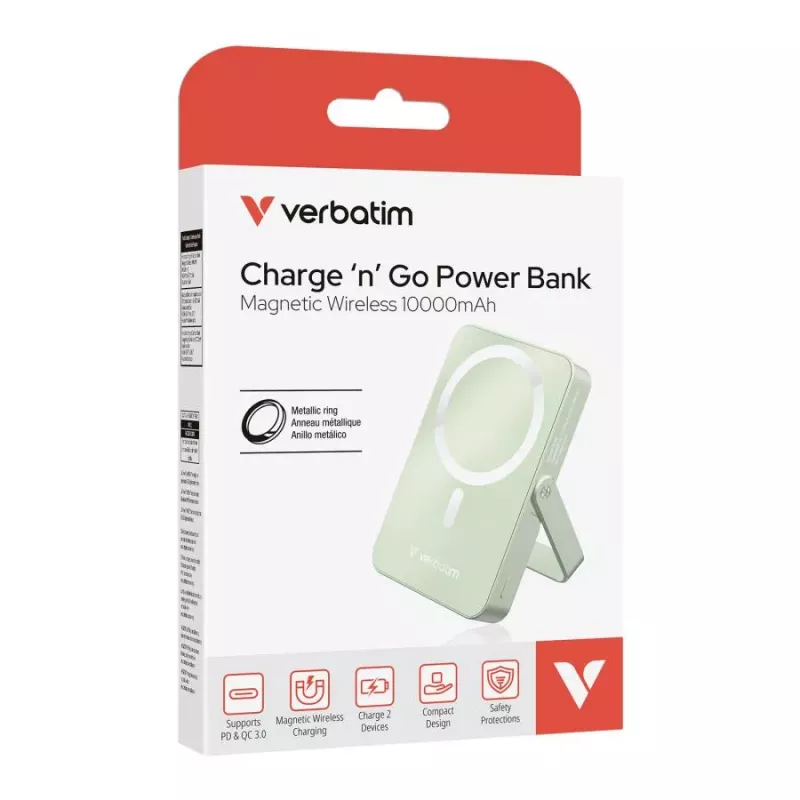 Verbatim Charge 'n' Go Power Bank wireless magnetico con supporto 10000mAh USB-C PD 3.0 verde