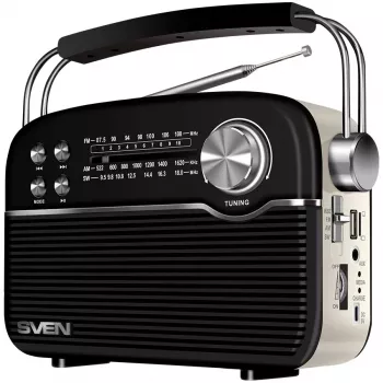 Altoparlante SVEN SRP-500, nero (3W, Bluetooth, FM/AM/SW, USB, microSD, AUX, batteria ricaricabile)