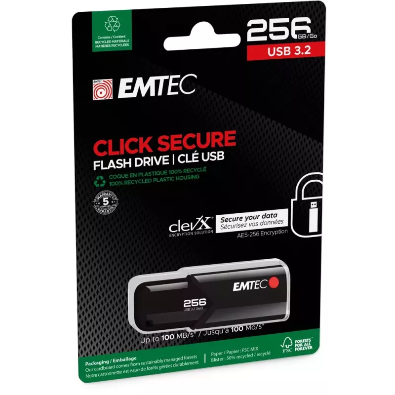 Emtec USB 3.2 Click Secure B120 256GB chiavetta USB nera