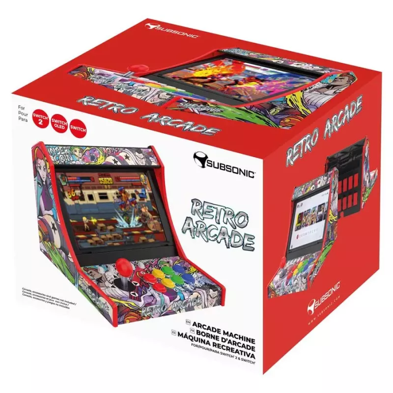 Subsonic Retro Arcade docking station per Nintendo Switch, joystick arcade con 8 pulsanti meccanici, ricarica e gioca