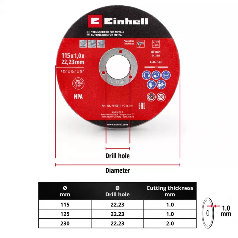 EINHELL-KWB Disco da taglio sottile, Ø 115 x 1,0 mm, 5 pezzi (per smerigliatrice angolare)