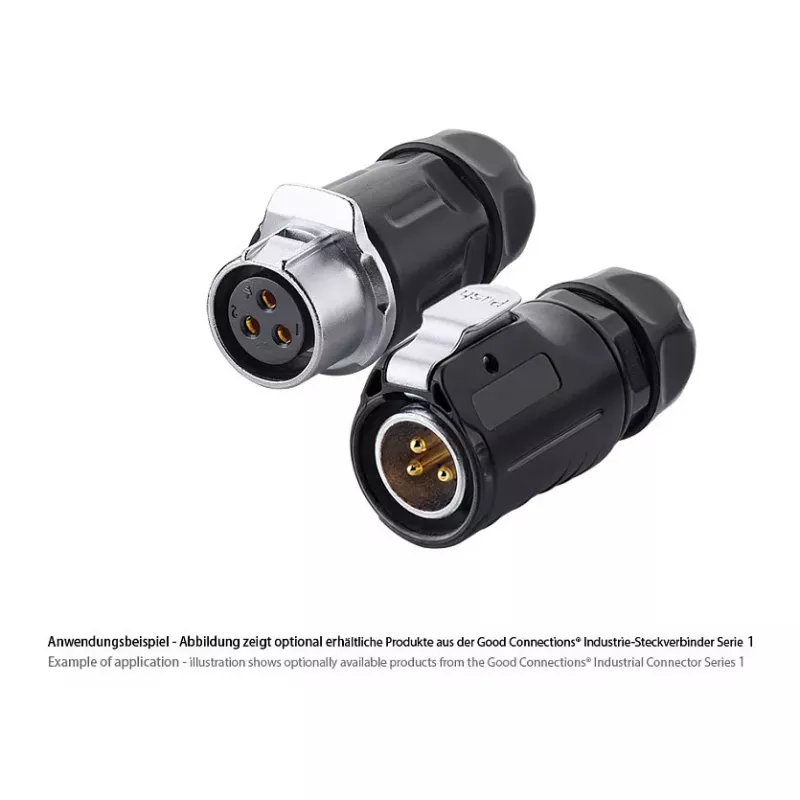 GoodConnections IC01-20P301 connettore industriale S1 Power, spina a 3 poli, M20, blocco click, terminale a saldare, IP65/66