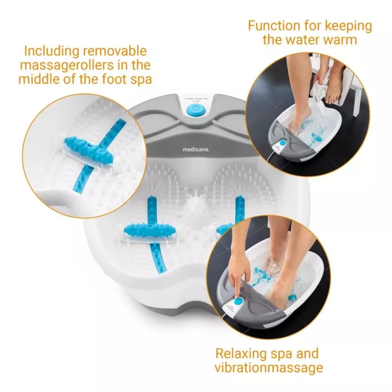 MEDISANA FS 350 idromassaggio per piedi con massaggio a bolle e vibrazione, riscaldamento, rulli, accessori per pedicure