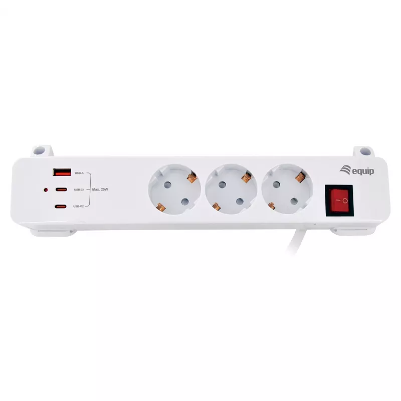 Equip ciabatta CEE 7/7 90° su 3x Schuko / 2x USB-C + USB-A, bianco, 1,5m