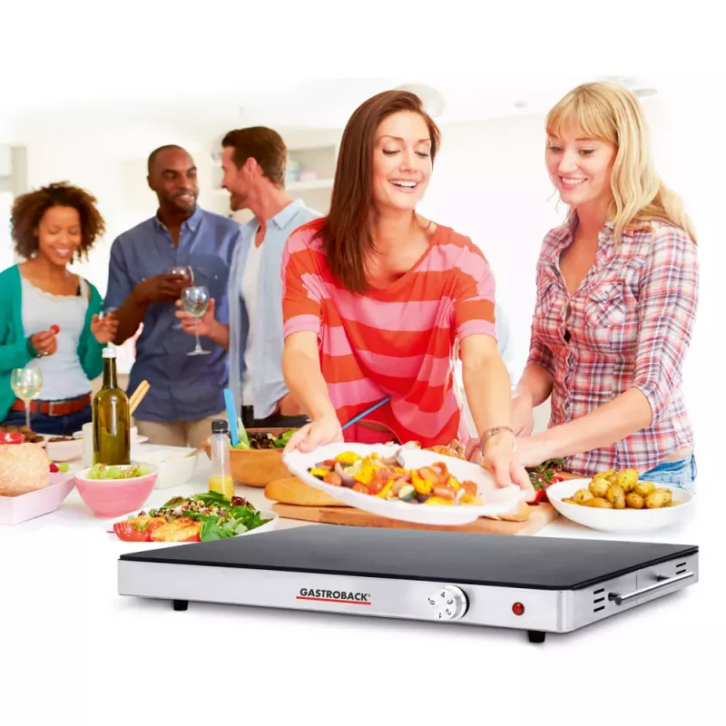 Gastroback 42491 Design piastra scaldavivande, 400 W, fino a 110°C, area riscaldante 540 x 410 mm, vetro