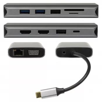 PLUSONIC adattatore docking USB-C 8in1 - Space Gray