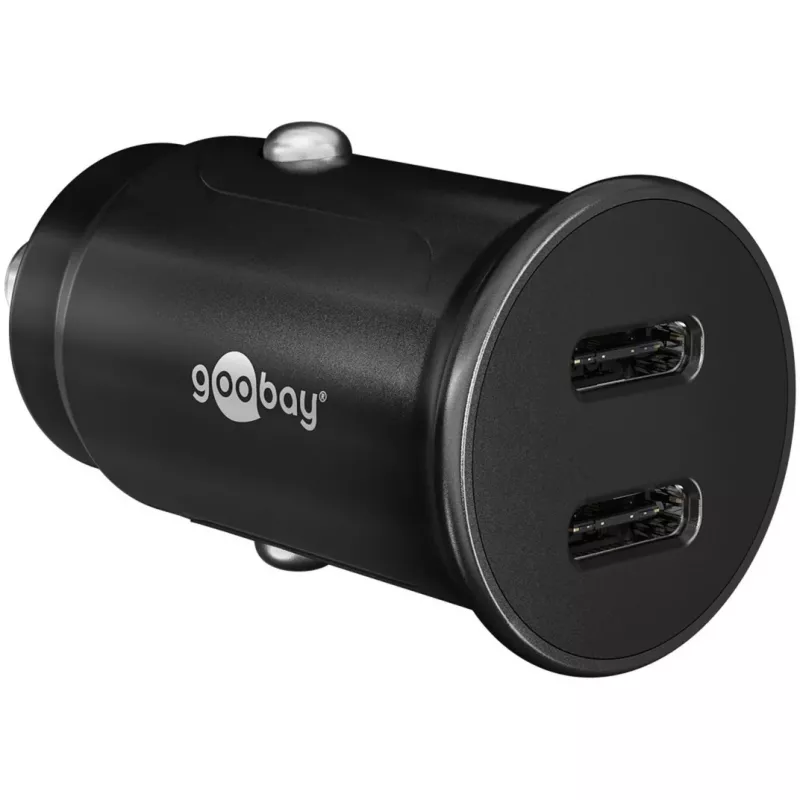GOOBAY Caricabatterie auto fast dual-USB-C PD (Power Delivery), nero - 30W (12/24V) adatto per dispositivi con USB-C