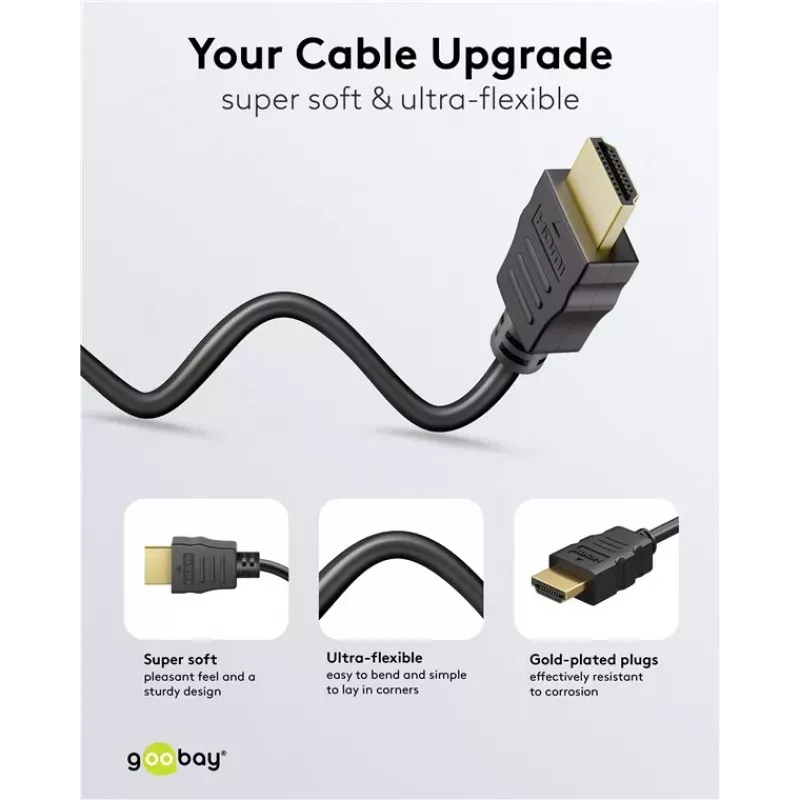 Goobay 80104 Cavo HDMI Soft High-Speed con Ethernet, 3 m, nero