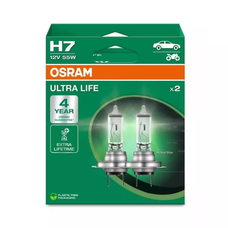Osram H7 Ultra Life confezione da 2 lampade alogene per fari 12V 55W