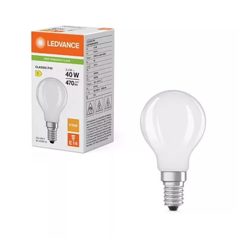 OSRAM LED Classic P 40 Filament 3,4W 827 opaca E14 lampadina LED, mini globo