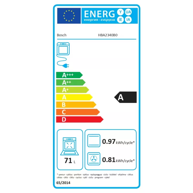 Bosch HBA2340B0 forno da incasso, 71 L, classe energetica A, nero