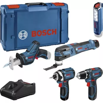Bosch Power Tools set utensili 12V da 5 pezzi GOP + GSR + GDR + GSA + GLI (blu, 3 batterie ricaricabili Li-Ion 2,0 Ah)