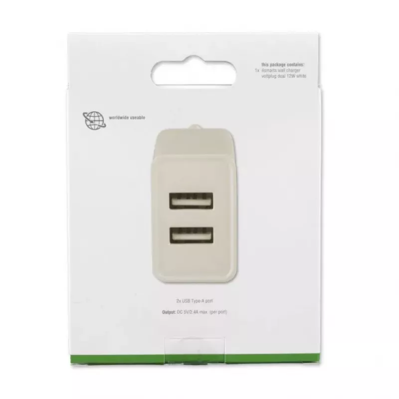 4SMARTS VoltPlug Dual caricabatterie da parete 12W (senza cavo), bianco