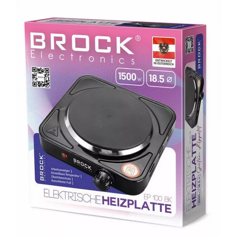 Brock EP 100 BK piastra elettrica singola, 1500 W, nero