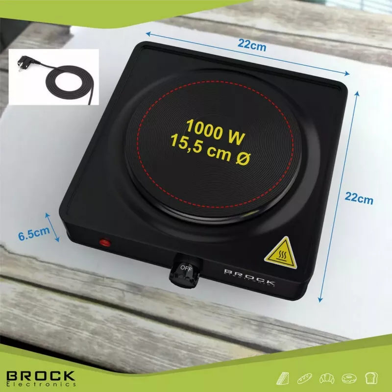 Brock EP 100 BK piastra elettrica singola, 1500 W, nero