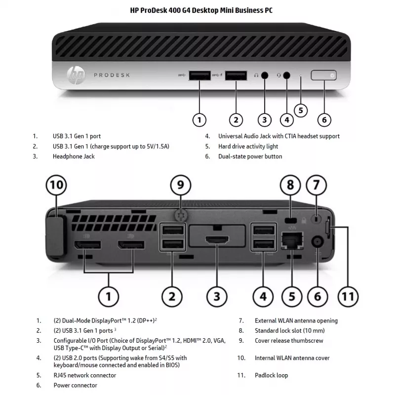 HP Renewed ProDesk 400 G4 SFF PC desktop - Intel Core i3-8100T, 8GB RAM, 128GB SSD, Intel UHD Graphics 630, Windows 11 Pro
