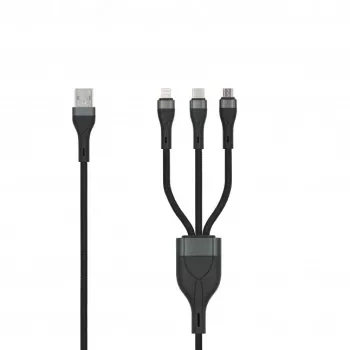 SEEK TOTI USB-A a Micro-USB / USB-C / Lightning cavo intrecciato 1,5m 2A (Non-MFI) nero