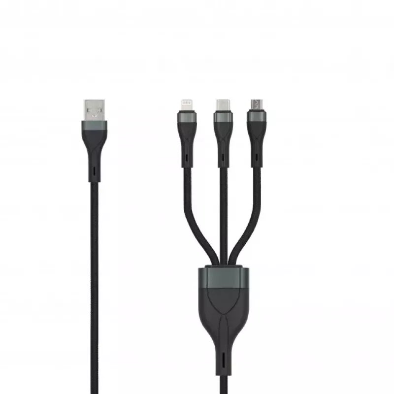 SEEK TOTI USB-A a Micro-USB / USB-C / Lightning cavo intrecciato 1,5m 2A (Non-MFI) nero