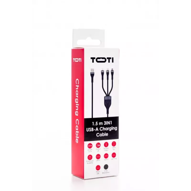 SEEK TOTI USB-A a Micro-USB / USB-C / Lightning cavo intrecciato 1,5m 2A (Non-MFI) nero