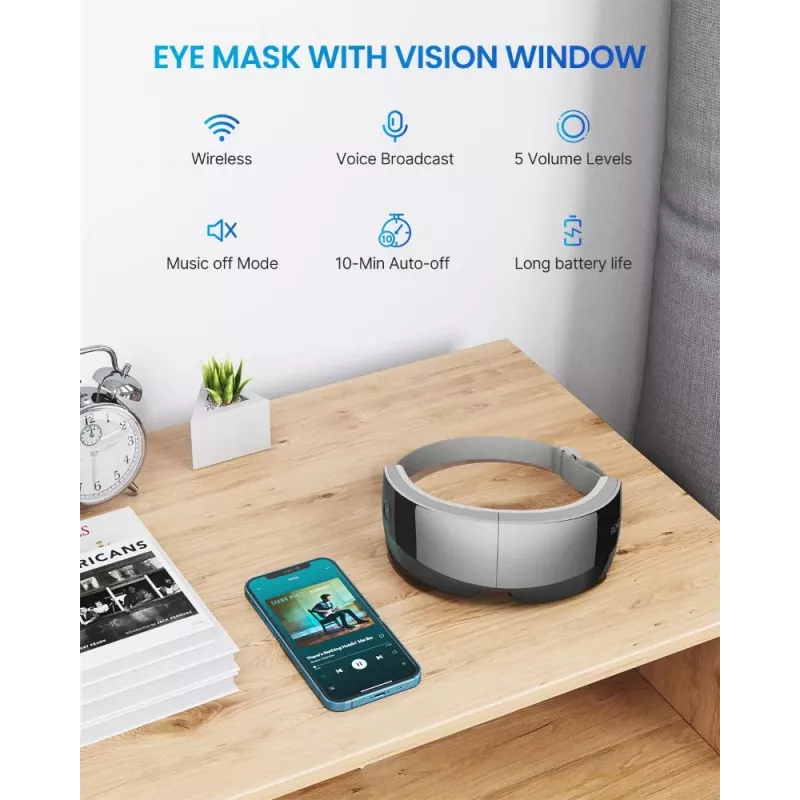 RENPHO Eyeris View massaggiatore oculare con calore, compressione, vibrazione, Bluetooth, USB-C, pieghevole, grigio