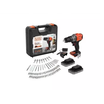 BLACK & DECKER 18V avvitatore a percussione a batteria con 2 batterie da 2,0 Ah, caricabatterie e 80 accessori