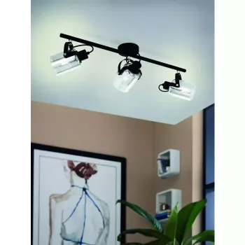 BERREGAS Lampada da soffitto e parete a 3 luci E27, nero/cromo, 220-240V, IP20, interni