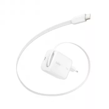 Belkin BOOST CHARGE Pro 67W Dual GaN Wall Charger con cavo USB-C retrattile, bianco