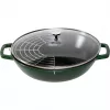 STAUB Wok 30 cm con coperchio ghisa verde basilico
