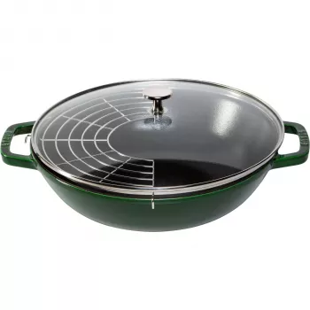STAUB Wok 30 cm con coperchio ghisa verde basilico