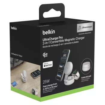 Belkin UltraCharge 25W Qi2 Magnetic 2-in-1 Wireless Charging Pad sabbia