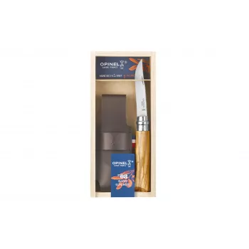 OPINEL No. 08 coltello pieghevole in legno di olivo con fodero in pelle in confezione regalo
