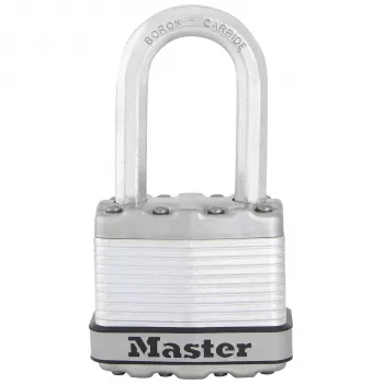 Master Lock lucchetto laminato M1EURDLFCC con protezione anticorrosione, staffa in carburo di boro, diametro 8 mm, luce staffa 48 mm, chiavi diverse, 2 chiavi, resistente alle intemperie, livello di sicurezza 8/10
