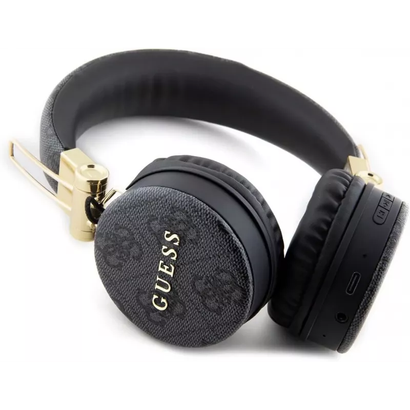 GUESS GUBH704GEMK cuffie over-ear Bluetooth, nero, logo in metallo 4G