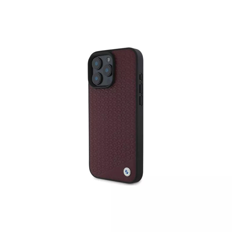 BMW iPhone 16 Pro Max custodia rigida rossa Sign Leather logo in metallo Diamond compatibile MagSafe