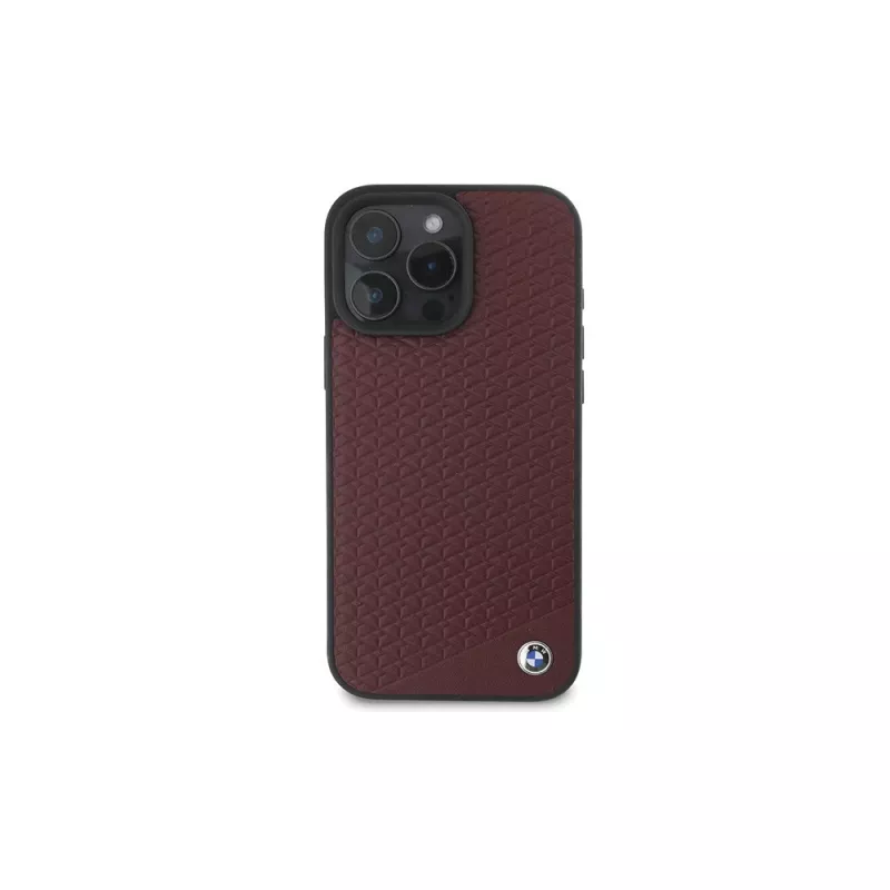 BMW iPhone 16 Pro Max custodia rigida rossa Sign Leather logo in metallo Diamond compatibile MagSafe