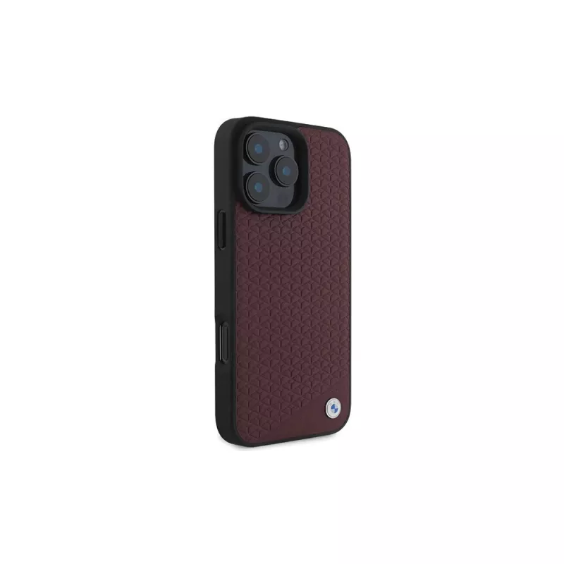 BMW iPhone 16 Pro Max custodia rigida rossa Sign Leather logo in metallo Diamond compatibile MagSafe