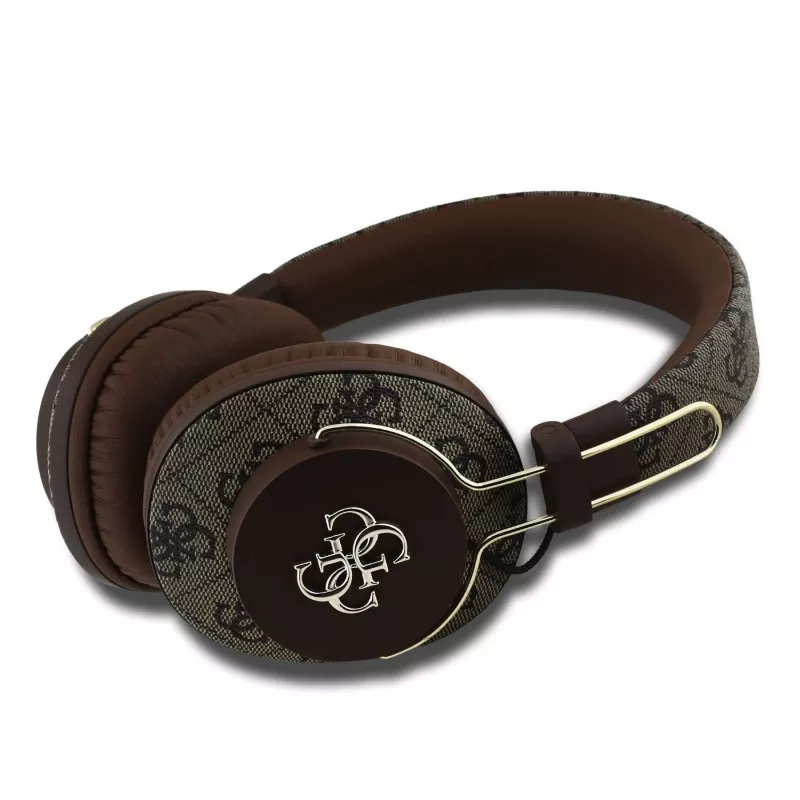 GUESS cuffie wireless Bluetooth logo in metallo 4G marrone GUBHS72P4FC4MW