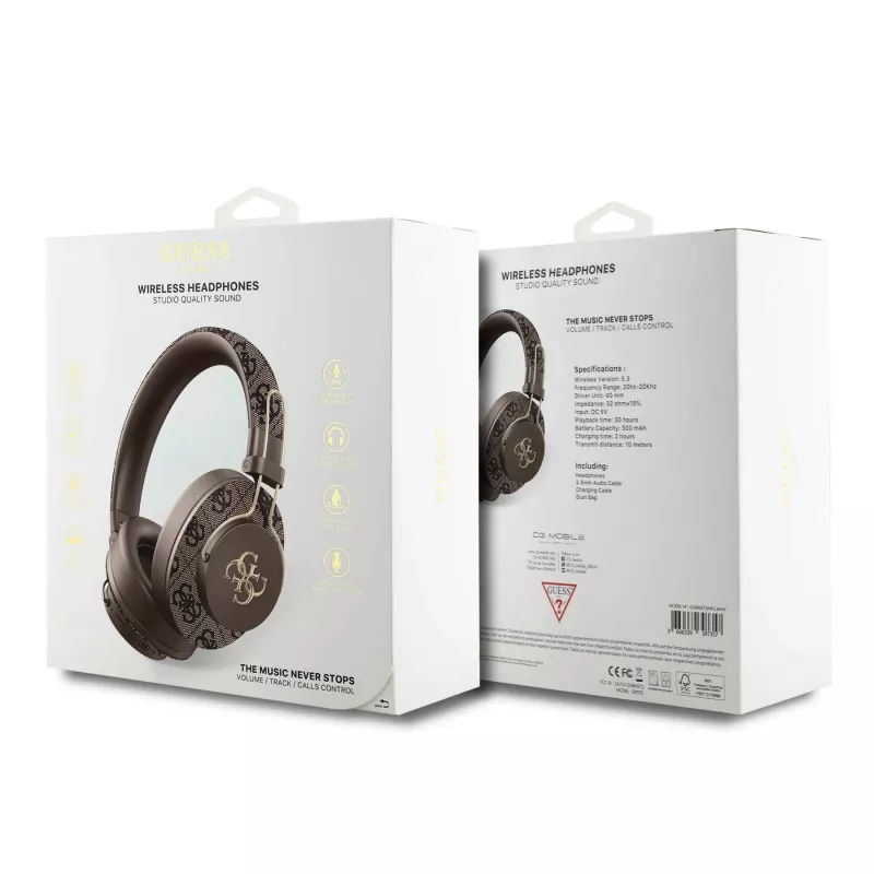 GUESS cuffie wireless Bluetooth logo in metallo 4G marrone GUBHS72P4FC4MW