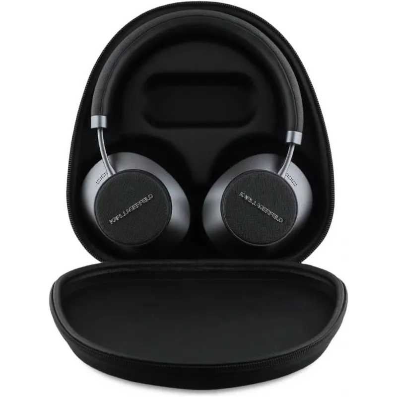 Karl Lagerfeld cuffie on-ear wireless Bluetooth Saffiano logo in metallo nero