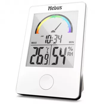 MEBUS 11130 termoigrometro bianco - misuratore digitale di temperatura e umidità con display LCD